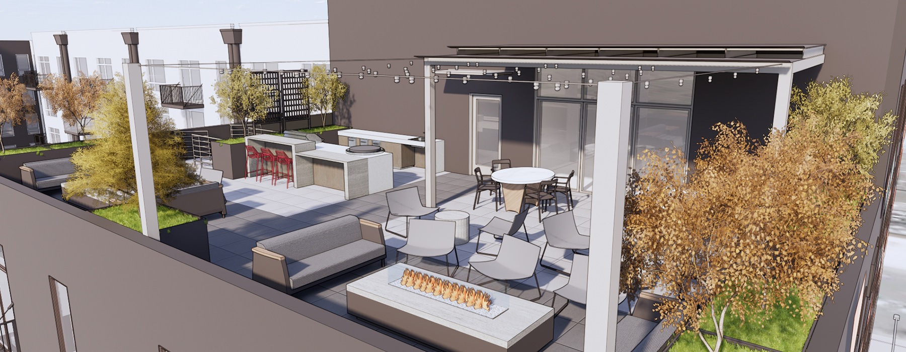 rendering of rooftop outdoor lounge
